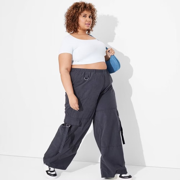 wild fable Pants - Wild Fable Charcoal Wide-Leg Cargo Pants